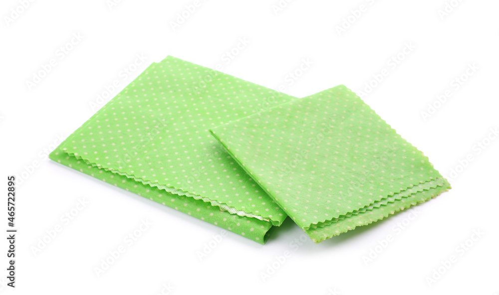 Green reusable beeswax food wraps on white background Green reusable beeswax food wraps on white background