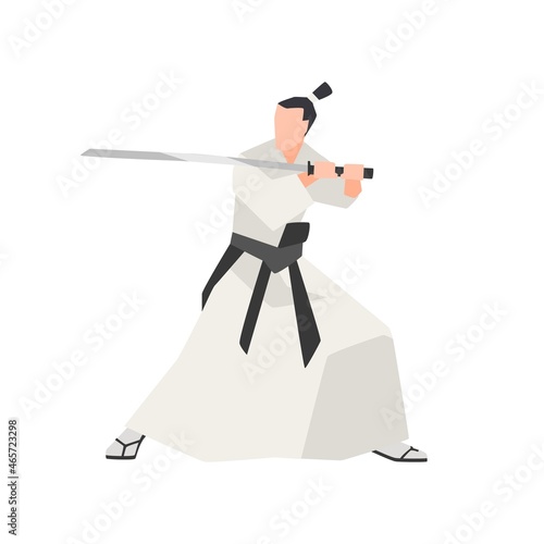Samurai knight isolated on white background. Fearless ancient Japanese hero w...