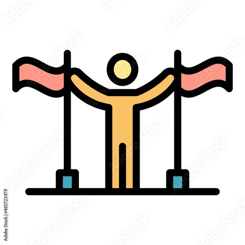 Man between flags icon. Outline man between flags vector icon color flat isolated