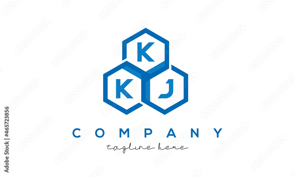 KKJ letters design logo with three polygon hexagon logo vector template