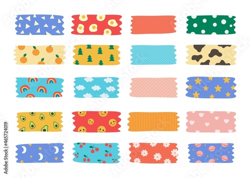 Hand drawn cute washi tape collection isolated on white background. vector illustration.