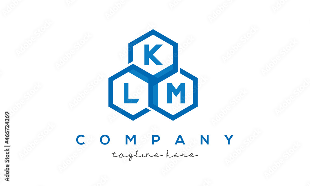 KLM letters design logo with three polygon hexagon logo vector template