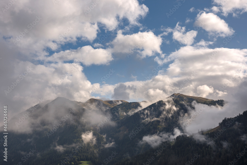 landscape, mountain and houses in vigo di fassa  in Trentino Alto Adige in Italy