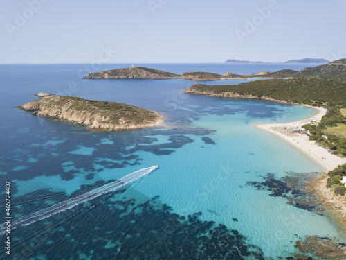 Sardegna panoramica aerea della spiaggia di Tuerredda, mare turchese photo