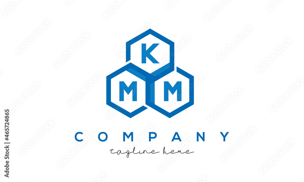 KMM letters design logo with three polygon hexagon logo vector template