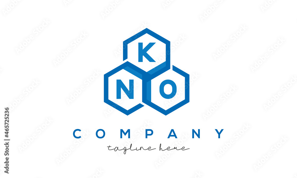 KNO letters design logo with three polygon hexagon logo vector template