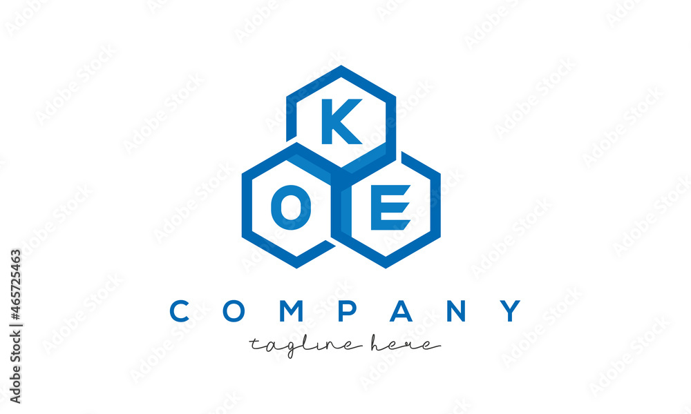 KOE letters design logo with three polygon hexagon logo vector template