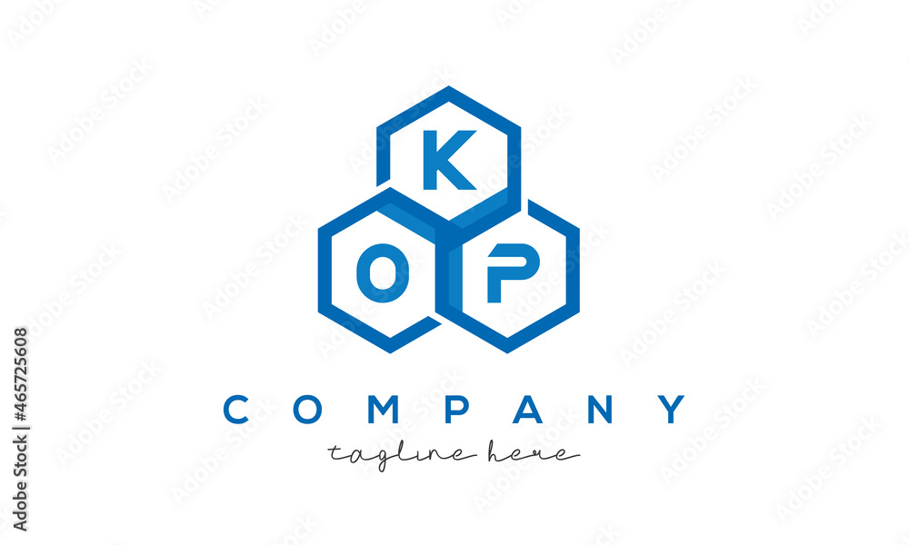 KOP letters design logo with three polygon hexagon logo vector template