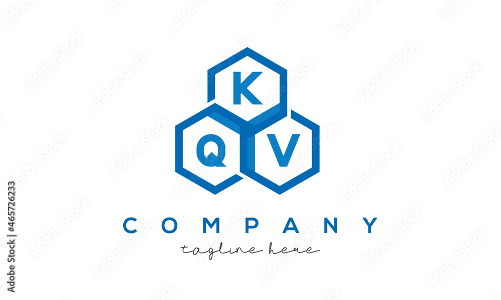 KQV letters design logo with three polygon hexagon logo vector template