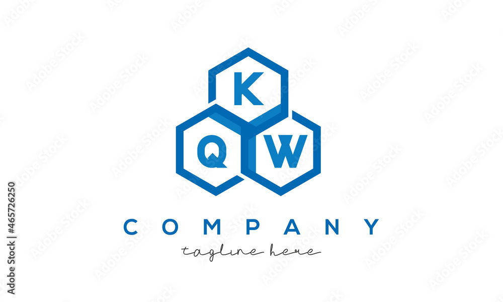 KQW letters design logo with three polygon hexagon logo vector template