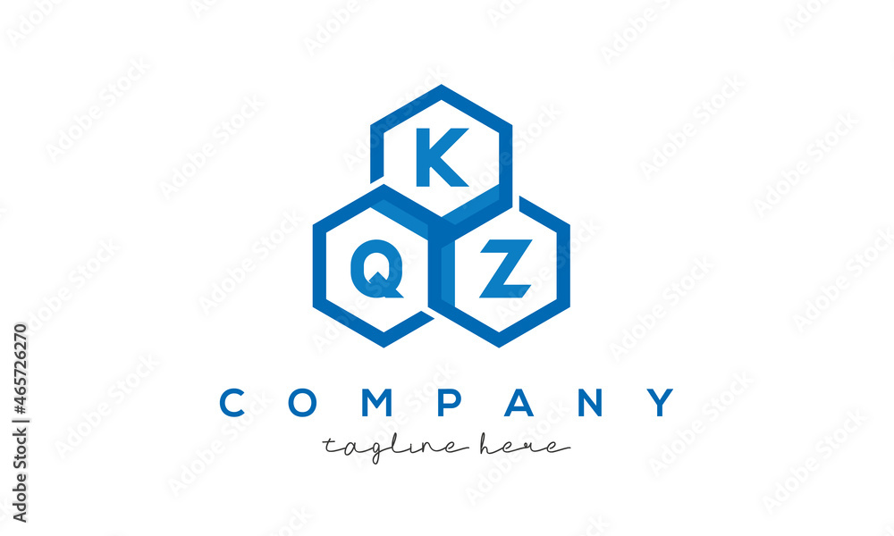 KQZ letters design logo with three polygon hexagon logo vector template