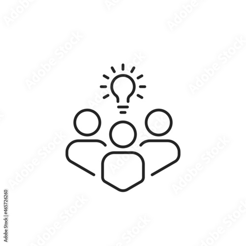 thin line insight icon with group of people and black bulb