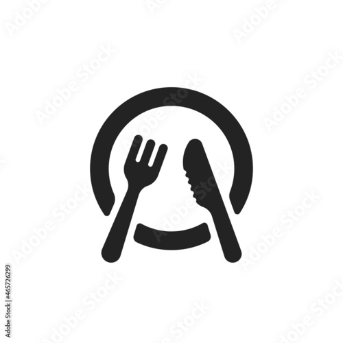 black cutlery icon with fork and knife for brunch