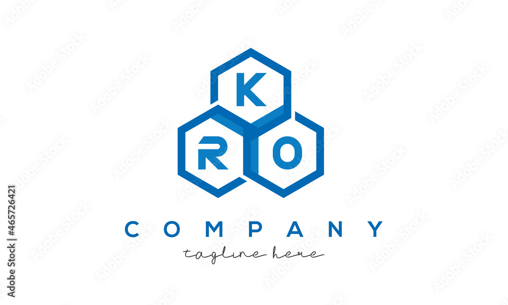 KRO letters design logo with three polygon hexagon logo vector template