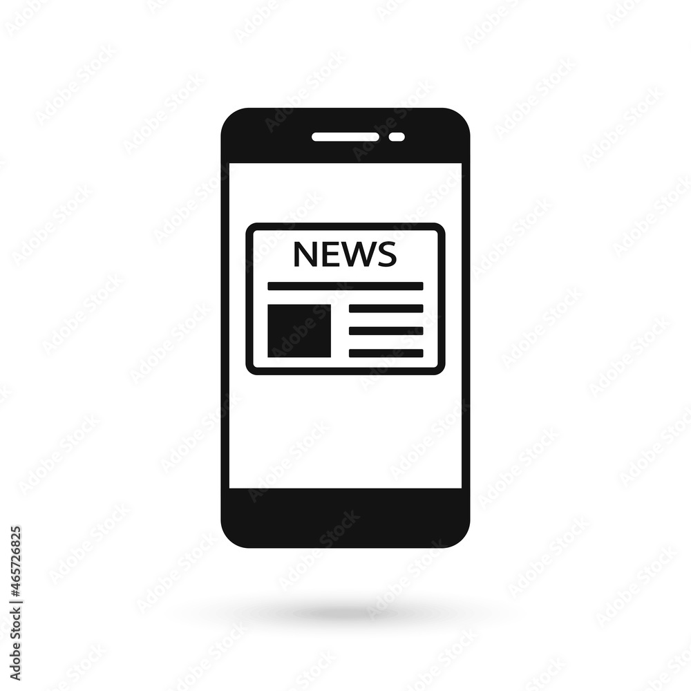 Mobile phone flat design icon with Newspaper breaking news sign. Mobile phone flat design icon with Newspaper breaking news sign.