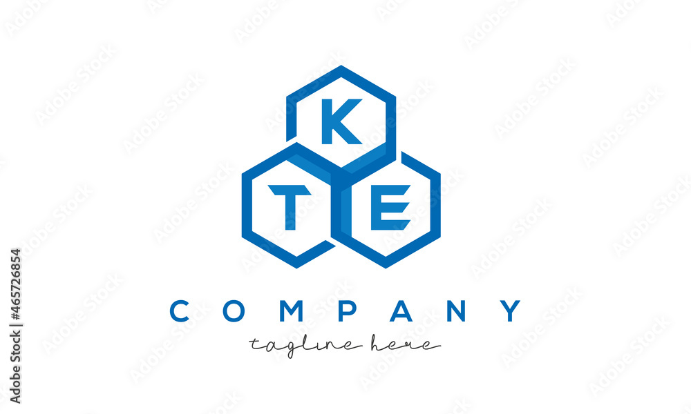 KTE letters design logo with three polygon hexagon logo vector template