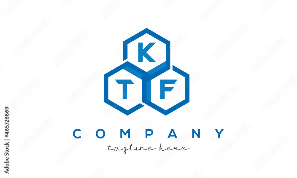 KTF letters design logo with three polygon hexagon logo vector template