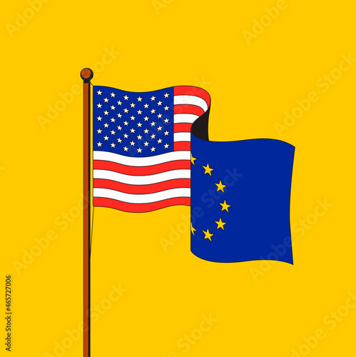 American and European Union flags connected on flagpole
