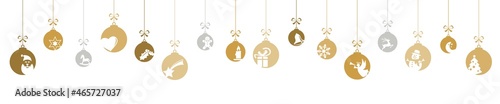 hanging christmastime baubles with icons for winter time concepts