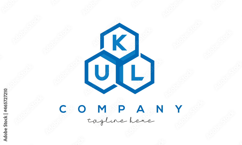 KUL letters design logo with three polygon hexagon logo vector template
