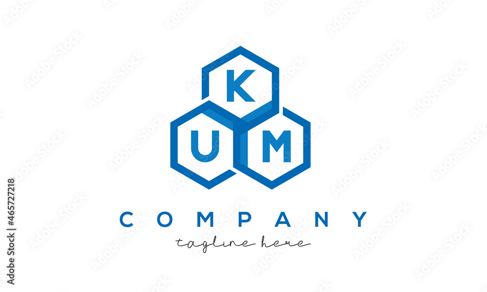 KUM letters design logo with three polygon hexagon logo vector template