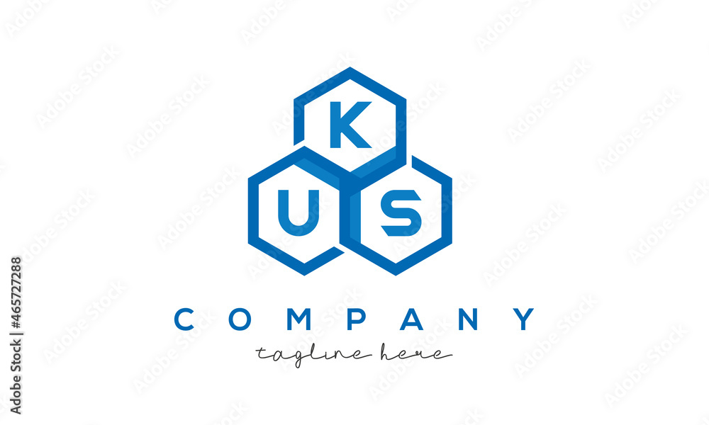 KUS letters design logo with three polygon hexagon logo vector template