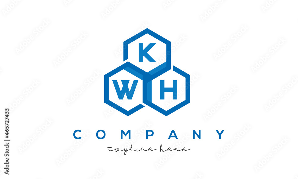 KWH letters design logo with three polygon hexagon logo vector template