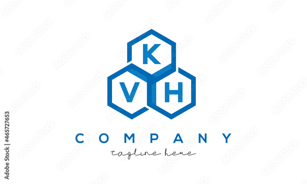 KVH letters design logo with three polygon hexagon logo vector template