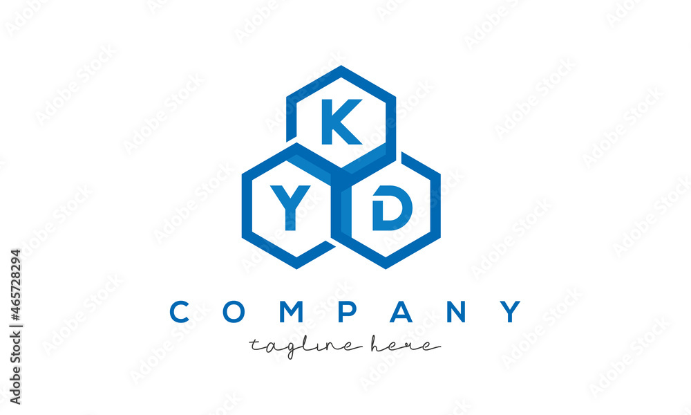 KYD letters design logo with three polygon hexagon logo vector  template