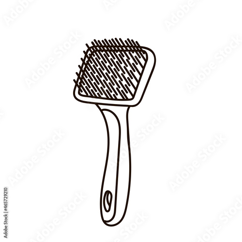 Groomer pet brush icon. furminator comb .Outline groomer pet brush vector icon for web design isolated on white background doodle black white