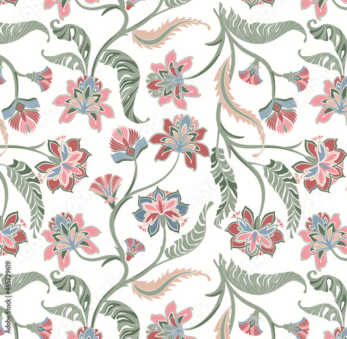  ornamental flowers Paisley traditional seamless pattern for fabric and textile design on white background.