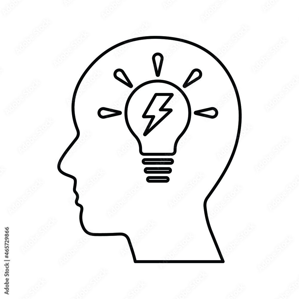 Great, idea, thinking, light, head outline icon. Line art design. Great, idea, thinking, light, head outline icon. Line art design.
