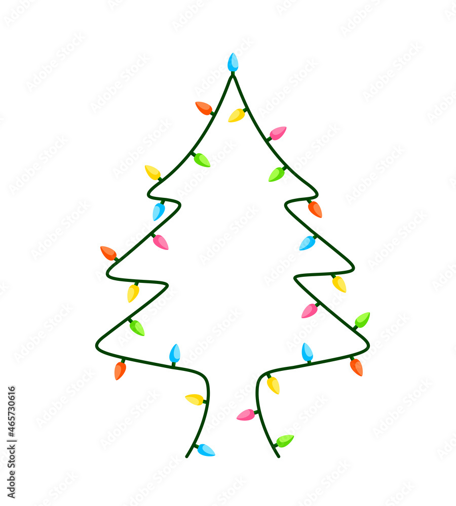 Christmas light in shape of christmas tree. Merry christmas and happy new year concept. Vector illustration. Christmas light in shape of christmas tree. Merry christmas and happy new year concept. Vector illustration.