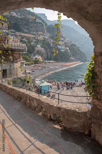 Positano, Salerno. Panorama della Costiera Amalfitana verso spiaggia di Fornillo. photo