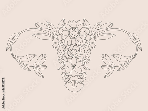 abstract image of a vagina. outer space, planets, moon and stars. snake tempter and plant herbs. printing on fabric and paper. radical feminism. vector