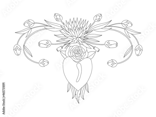 abstract image of a vagina. outer space, planets, moon and stars. snake tempter and plant herbs. printing on fabric and paper. radical feminism. vector