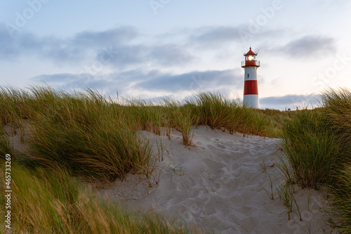 Beautiful Lighthouse List-Ost in sunset light - on the island Sylt  Germany 