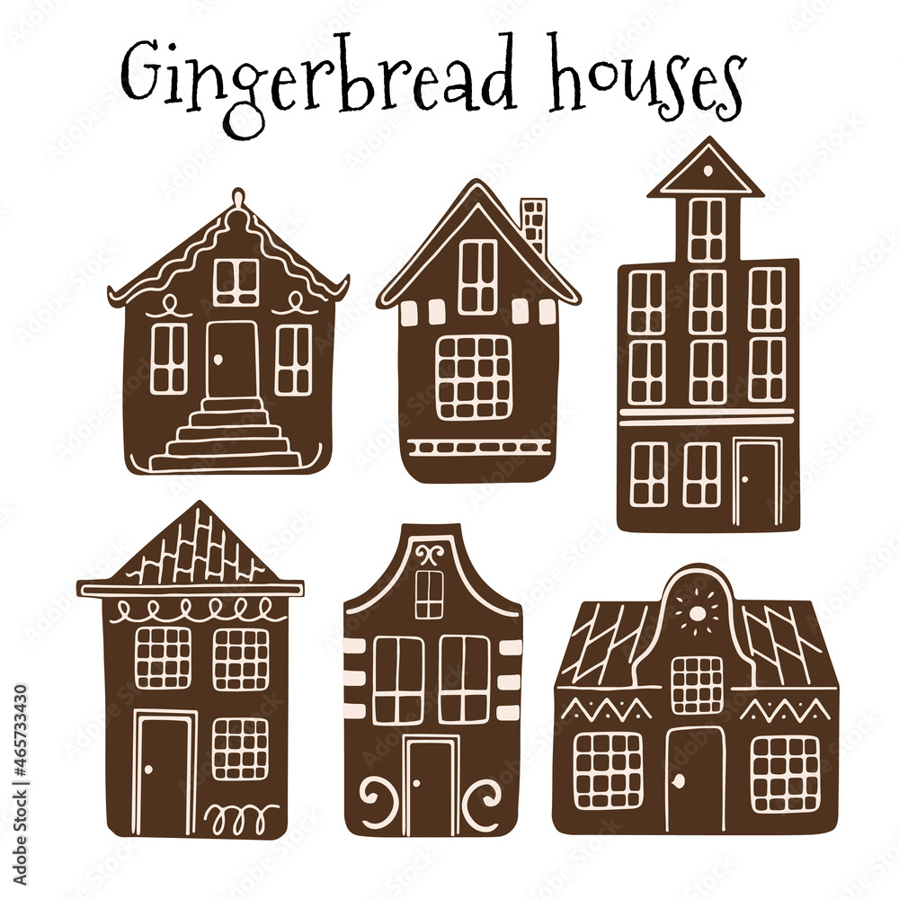 Cute vector traditional gingerbread houses sweets 