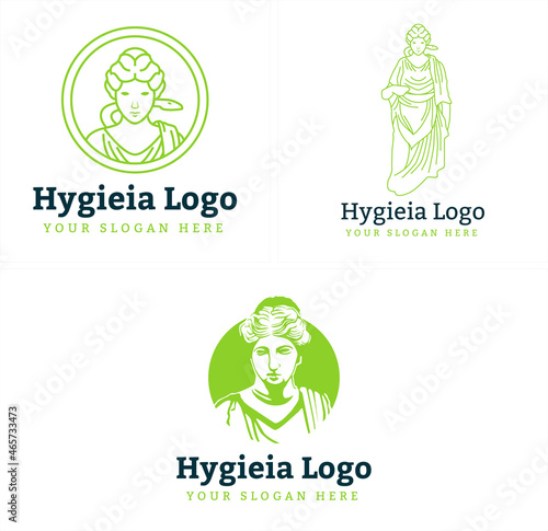 Modern medical pharmaceutical statue of Hygeia logo design photo