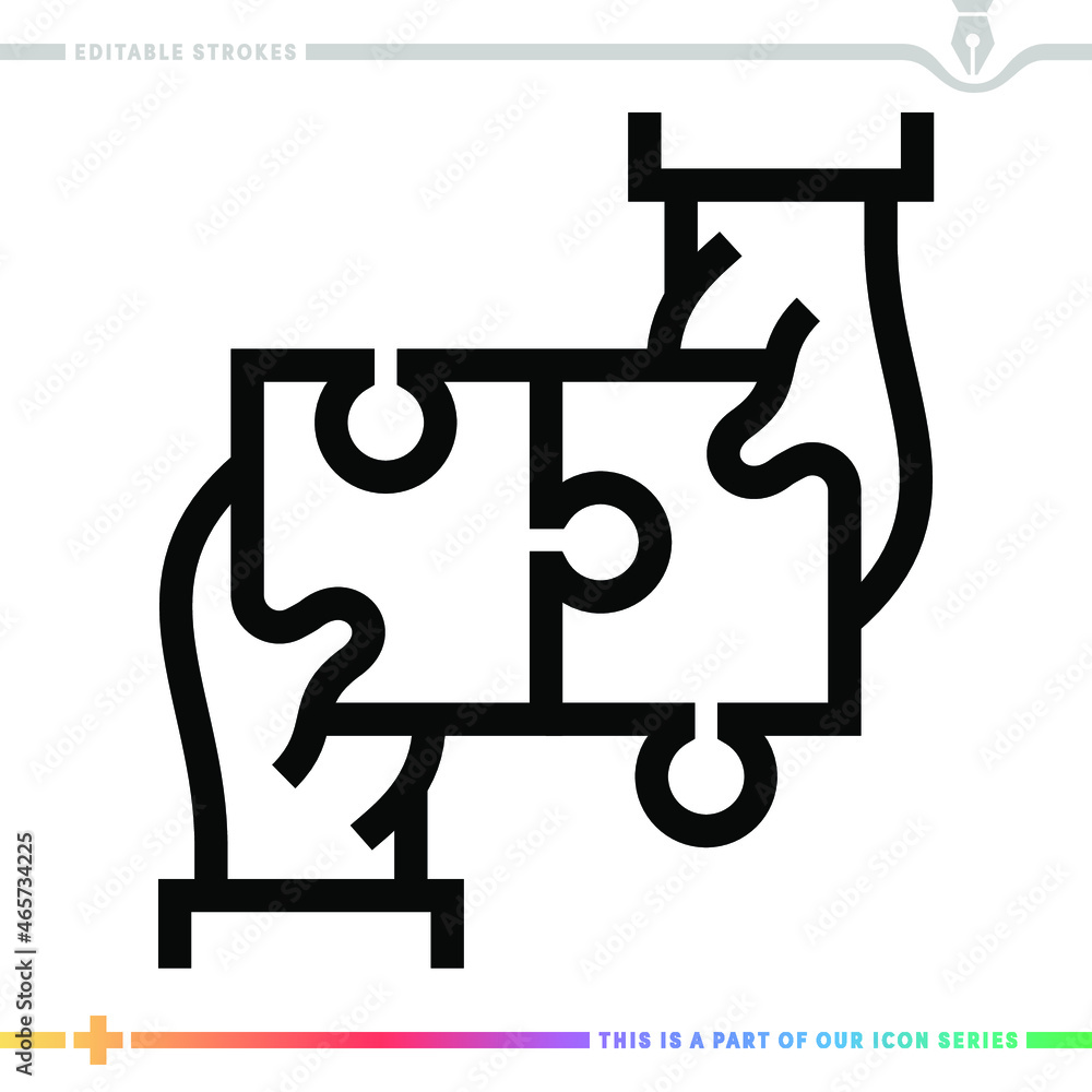 Editable line icon of human capital puzzle as a customizable black stroke eps vector graphic.