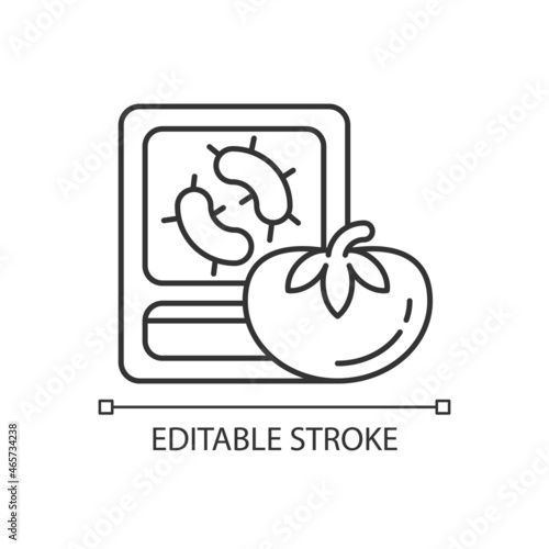 PCR food testing linear icon. Human pathogen detection. Polymerase chain reaction method. Thin line customizable illustration. Contour symbol. Vector isolated outline drawing. Editable stroke