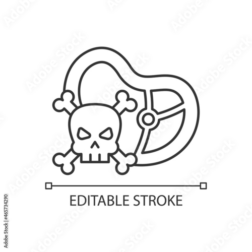 Food toxicity linear icon. Contaminated product. Infections and toxins. Foodborne illness. Thin line customizable illustration. Contour symbol. Vector isolated outline drawing. Editable stroke
