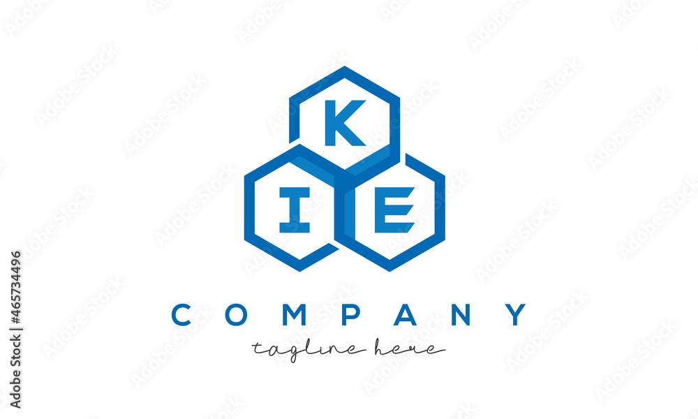 KIE letters design logo with three polygon hexagon logo vector  template