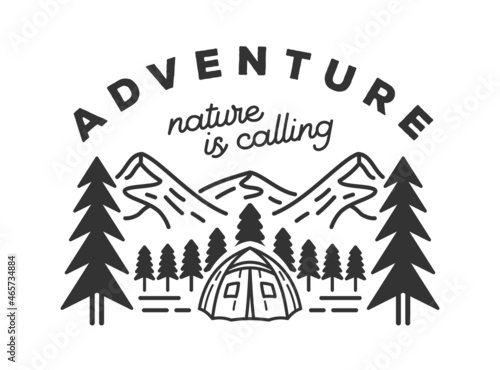 Vector vintage landscape with mountain peaks end graphic elements. camping illustration. simple t shirt design.