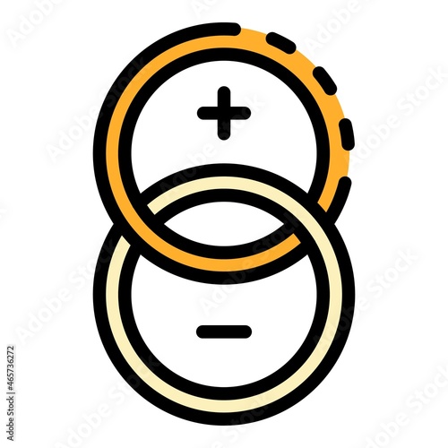 Wedding rings plus and minus icon. Outline wedding rings plus and minus vector icon color flat isolated