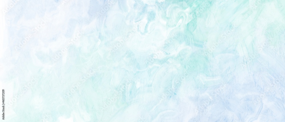 油絵抽象背景）パレットナイフペインティング・白っぽい水色の横長バナー　シアン　春　アート　絵の具