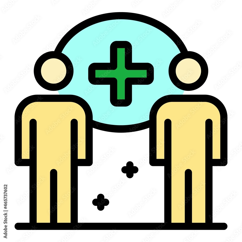Obraz premium Two people medical cross icon. Outline two people medical cross vector icon color flat isolated