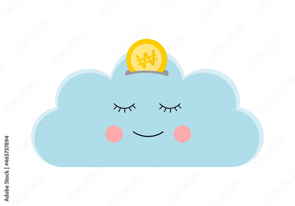 Piggy bank in the shape of a cloud in which a won coin is entering. Virtual banking and e-commerce concept. Korean currency. Piggy bank in the shape of a cloud in which a won coin is entering. Virtual banking and e-commerce concept. Korean currency.