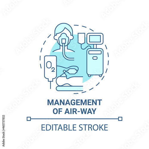 Management of air way blue concept icon. Pulmonary rehabilitation abstract idea thin line illustration. First aid medical procedure. Oxigenation. Vector isolated outline color drawing. Editable stroke