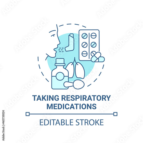 Taking respiratory medications blue concept icon. Pulmonary rehabilitation abstract idea thin line illustration. Illness prevention, treatment. Vector isolated outline color drawing. Editable stroke